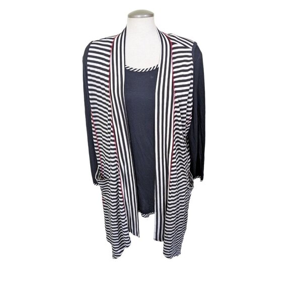 Parsley and Sage Womens 2 Piece Set Top L Open Vest XL Striped Black White Artsy - Picture 1 of 10